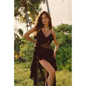 12th Tribe Nyx Black Lace Inset Ruffle Maxi Dress Size MM